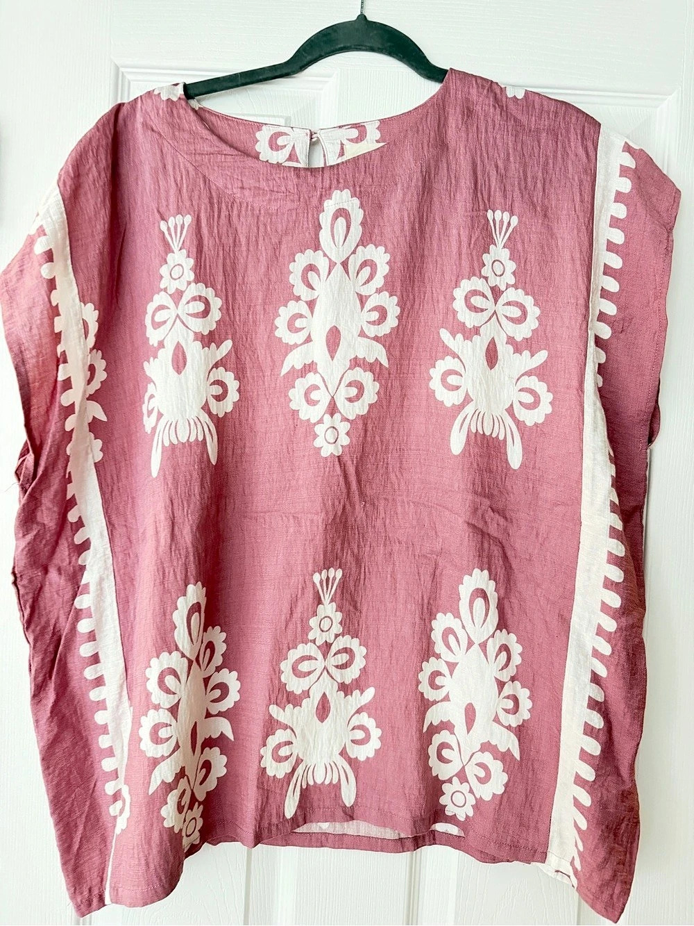 Floral Embroidered Tunic in Pink & White